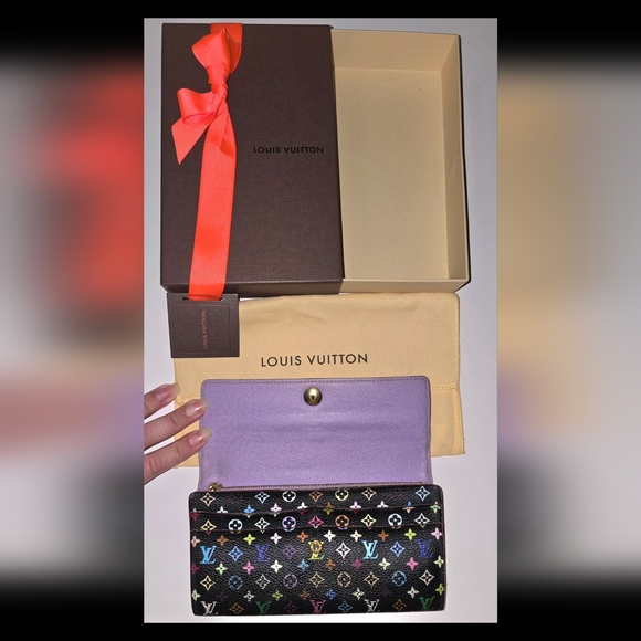 Authentic Louis Vuitton Murakami Black Multicolor Wallet RARE Lavender Interior - Picture 3 of 16